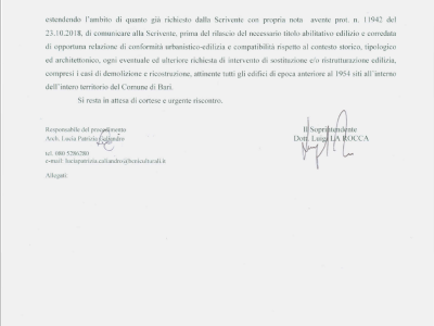 Una missiva, inviata anche e soprattutto alla Ripartizione Urbanistica ed Edilizia Privata del Comune, in cui l�ente, per bocca dell�architetto Lucia Caliandro, prende posizione sugli abbattimenti, allarmata dal �perpetuarsi di sostituzioni edilizie improprie�